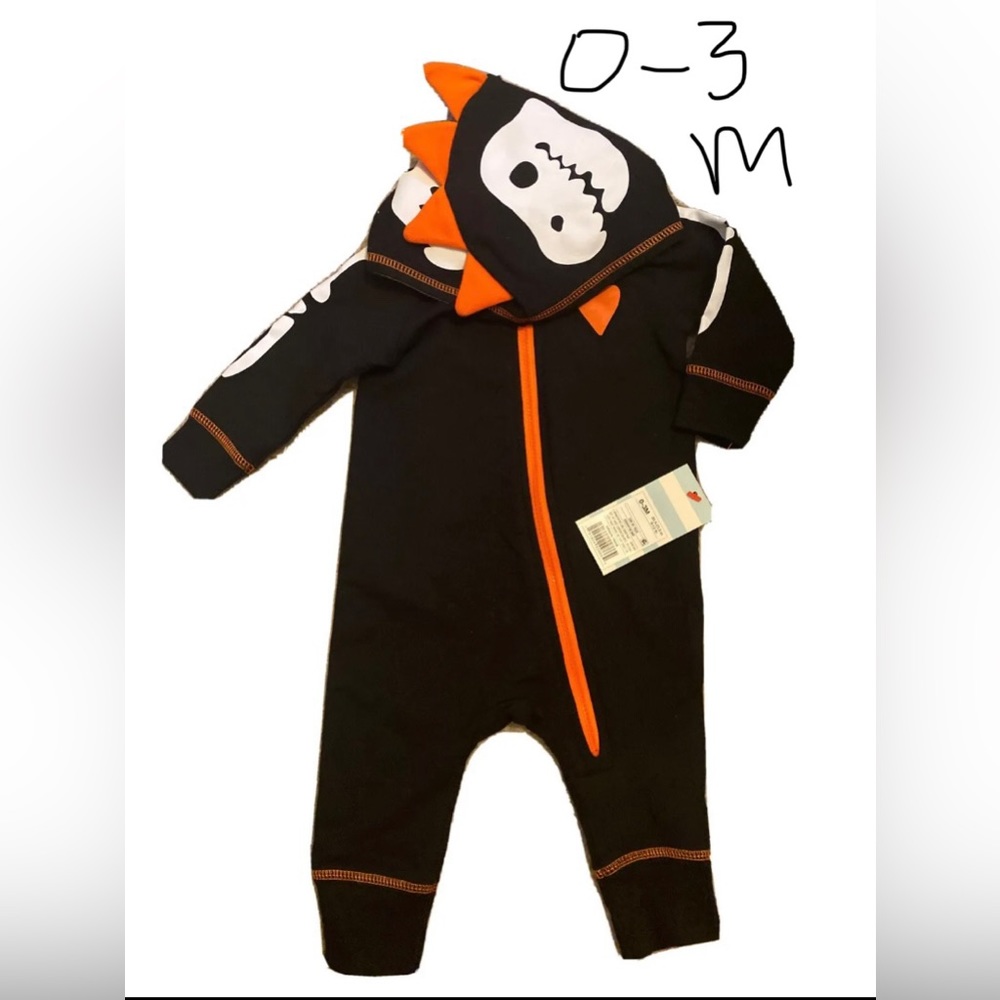 Cat & Jack Dino Dinosaur Skeleton French Terry Hooded Romper 0-3M